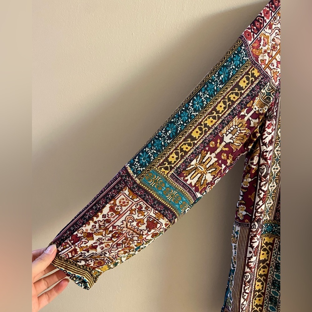 J Jill Button Front Tunic Patchwork Print Long Sl… - image 6